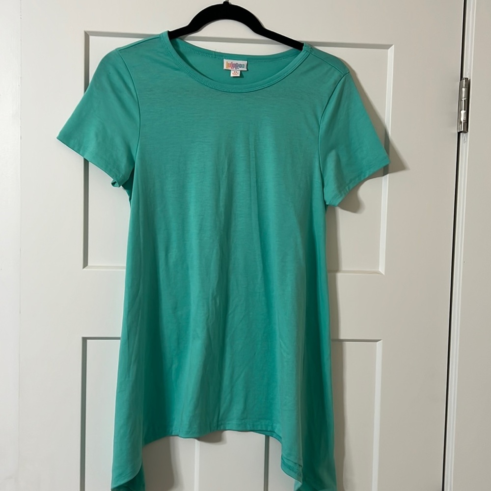 LuLaRoe Perfect T Teal Green Sharkbite Hem Short Sleeve Tunic Top XS
